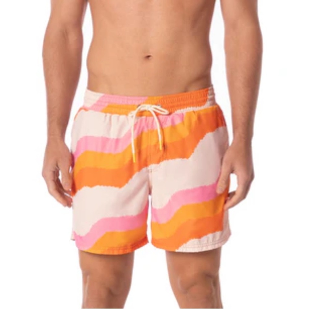 Maaji Orange and Pink Swim Trunks with Retro Stripes
